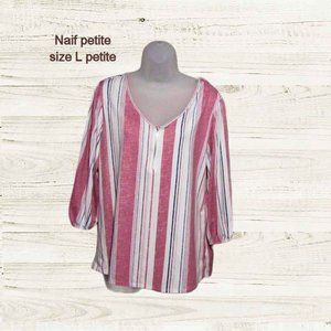 Naif petite womens top size PL ¾ sleeves white with pink stripes